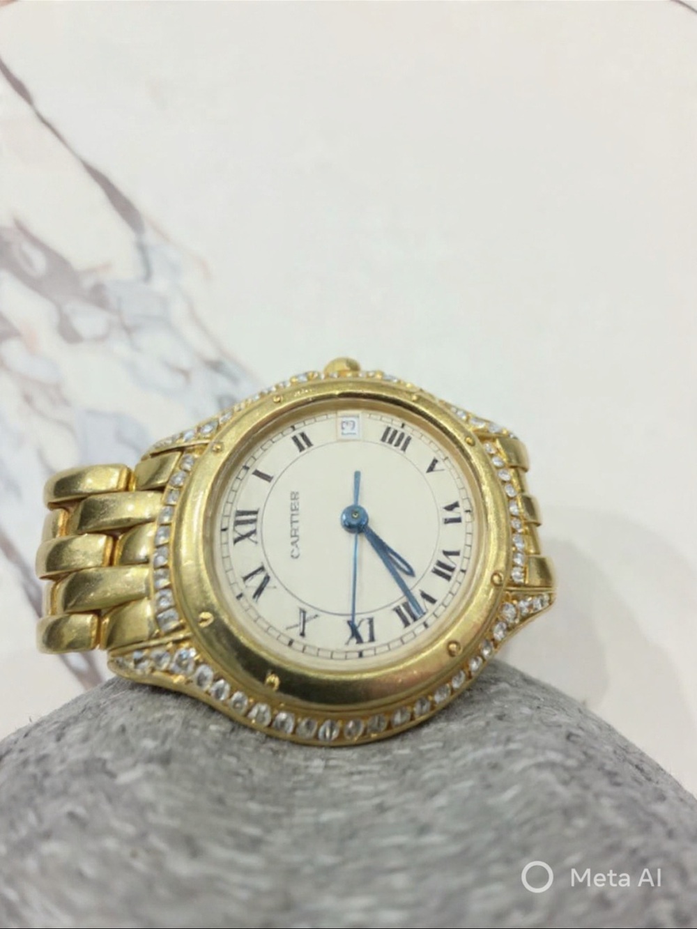 Cartier 18 karat Gold Cougar Watch with White Dial, Blue Hands and diamonds. - Picture 2 of 14